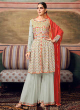 Load image into Gallery viewer, Grey Mirror Embroidered Stylish Gharara Suit fashionandstylish.myshopify.com