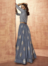 Load image into Gallery viewer, Grey Sequin Embroidered Stylish Jacket Style Lehenga fashionandstylish.myshopify.com