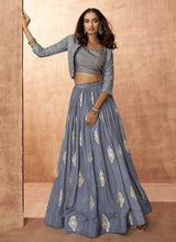 Load image into Gallery viewer, Grey Sequin Embroidered Stylish Jacket Style Lehenga fashionandstylish.myshopify.com