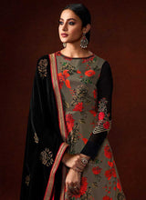 Load image into Gallery viewer, Grey and Black Embroidered Anarkali Style Gown fashionandstylish.myshopify.com