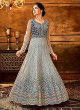 Load image into Gallery viewer, Grey and Blue Heavy Embroidered Anarkali Suit