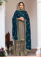 Load image into Gallery viewer, Grey and Blue Heavy Embroidered Sharara Suit fashionandstylish.myshopify.com