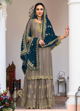 Load image into Gallery viewer, Grey and Blue Heavy Embroidered Sharara Suit fashionandstylish.myshopify.com