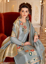 Load image into Gallery viewer, Grey and Gold Designer Embroidered Palazzo Suit fashionandstylish.myshopify.com