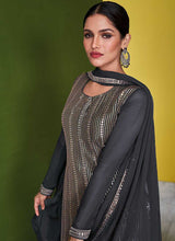 Load image into Gallery viewer, Grey and Gold Embroidered Palazzo Style Suit fashionandstylish.myshopify.com
