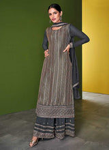 Load image into Gallery viewer, Grey and Gold Embroidered Palazzo Style Suit fashionandstylish.myshopify.com