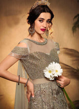 Load image into Gallery viewer, Grey and Gold Heavy Embroidered Kalidar Lehenga Style Anarkali fashionandstylish.myshopify.com