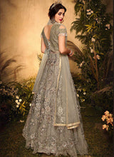 Load image into Gallery viewer, Grey and Gold Heavy Embroidered Kalidar Lehenga Style Anarkali fashionandstylish.myshopify.com