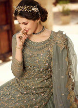 Load image into Gallery viewer, Grey and Gold Heavy Embroidered Lehenga fashionandstylish.myshopify.com