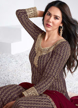 Load image into Gallery viewer, Grey and Maroon Embroidered Stylish Pant Suit fashionandstylish.myshopify.com