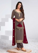 Load image into Gallery viewer, Grey and Maroon Embroidered Stylish Pant Suit fashionandstylish.myshopify.com