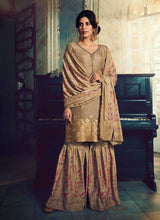 Load image into Gallery viewer, Greyish Silk Work Printed Gharara Style Suit fashionandstylish.myshopify.com