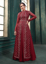 Load image into Gallery viewer, Hot Red Heavy Embroidered Slit Style Anarkali Suit fashionandstylish.myshopify.com