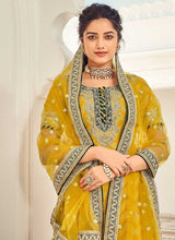 Load image into Gallery viewer, Lemon Yellow and Gold Embroidered Sharara Style Suit fashionandstylish.myshopify.com