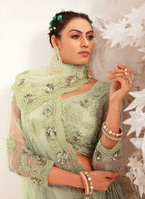 Load image into Gallery viewer, Ligh Green Heavy Net Embroidered Kalidar Lehenga Choli fashionandstylish.myshopify.com