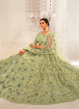 Load image into Gallery viewer, Ligh Green Heavy Net Embroidered Kalidar Lehenga Choli fashionandstylish.myshopify.com