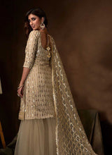 Load image into Gallery viewer, Light Beige Sequins Work Embroidered Gharara Style Suit fashionandstylish.myshopify.com