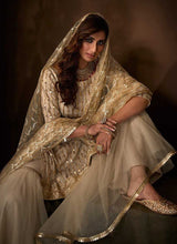 Load image into Gallery viewer, Light Beige Sequins Work Embroidered Gharara Style Suit fashionandstylish.myshopify.com
