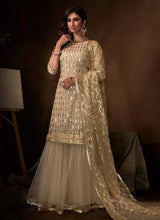 Load image into Gallery viewer, Light Beige Sequins Work Embroidered Gharara Style Suit fashionandstylish.myshopify.com