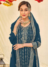 Load image into Gallery viewer, Light Blue Embroidered Stylish Palazzo Style Suit fashionandstylish.myshopify.com