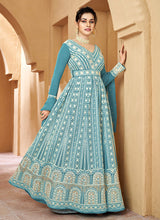 Load image into Gallery viewer, Light Blue Floral Embroidered Kalidar Anarkali