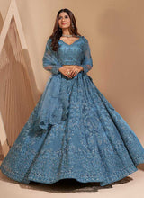 Load image into Gallery viewer, Light Blue Floral Embroidered Stylish Lehenga Choli fashionandstylish.myshopify.com