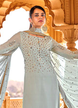 Load image into Gallery viewer, Light Blue Heavy Embroidered Straight Pant Style Suit fashionandstylish.myshopify.com