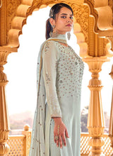 Load image into Gallery viewer, Light Blue Heavy Embroidered Straight Pant Style Suit fashionandstylish.myshopify.com