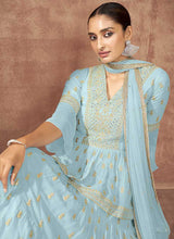 Load image into Gallery viewer, Light Blue Sequin Embroidered Stylish Indo Western Lehenga fashionandstylish.myshopify.com
