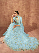 Load image into Gallery viewer, Light Blue Sequin Embroidered Stylish Indo Western Lehenga fashionandstylish.myshopify.com