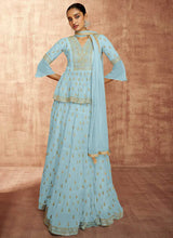 Load image into Gallery viewer, Light Blue Sequin Embroidered Stylish Indo Western Lehenga fashionandstylish.myshopify.com