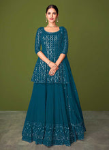 Load image into Gallery viewer, Light Blue Sequins Embroidered Lehenga Style Designer Suit fashionandstylish.myshopify.com
