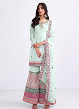 Load image into Gallery viewer, Light Blue and Pink Embroidered Gharara Suit