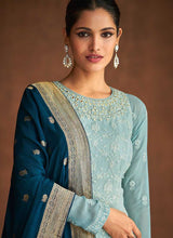 Load image into Gallery viewer, Light Blue and Teal Lucknowi Embroidered Sharara Suit fashionandstylish.myshopify.com