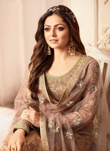 Load image into Gallery viewer, Light Brown and Gold Embroidered Sharara Style Suit fashionandstylish.myshopify.com