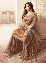 Load image into Gallery viewer, Light Brown and Gold Embroidered Sharara Style Suit fashionandstylish.myshopify.com