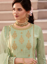 Load image into Gallery viewer, Light Green Colored Heavy Embroidered Lehenga/ Pant Style Suit fashionandstylish.myshopify.com