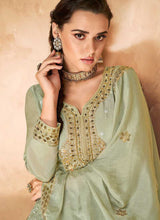 Load image into Gallery viewer, Light Green Embroidered Designer Sharara Style Suit fashionandstylish.myshopify.com