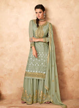 Load image into Gallery viewer, Light Green Embroidered Designer Sharara Style Suit fashionandstylish.myshopify.com