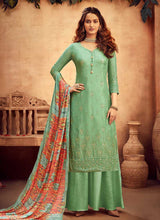 Load image into Gallery viewer, Light Green Embroidered Palazzo Style Suit fashionandstylish.myshopify.com