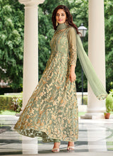 Load image into Gallery viewer, Light Green Floral Designer Embroidered Kalidar Anarkali
