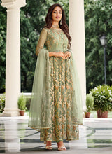 Load image into Gallery viewer, Light Green Floral Designer Embroidered Kalidar Anarkali