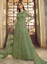 Load image into Gallery viewer, Light Green Floral Heavy Embroidered Gown Style Anarkali