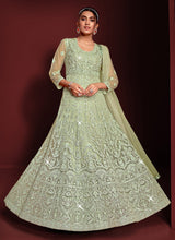 Load image into Gallery viewer, Light Green Heavy Embroidered Kalidar Anarkali