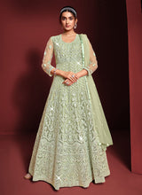 Load image into Gallery viewer, Light Green Heavy Embroidered Kalidar Anarkali