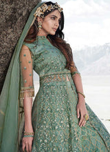 Load image into Gallery viewer, Light Green Heavy Embroidered Kalidar Lehenga Style Anarkali fashionandstylish.myshopify.com