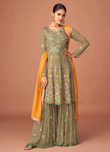 Load image into Gallery viewer, Light Green Heavy Embroidered Sharara Style Suit fashionandstylish.myshopify.com