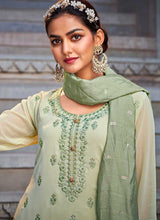 Load image into Gallery viewer, Light Green Stylish Embroidered Palazzo Style Suit fashionandstylish.myshopify.com