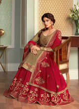 Load image into Gallery viewer, Light Green and Red Embroidered Lehenga Style Anarkali Suit fashionandstylish.myshopify.com