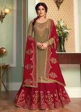 Load image into Gallery viewer, Light Green and Red Embroidered Lehenga Style Anarkali Suit fashionandstylish.myshopify.com
